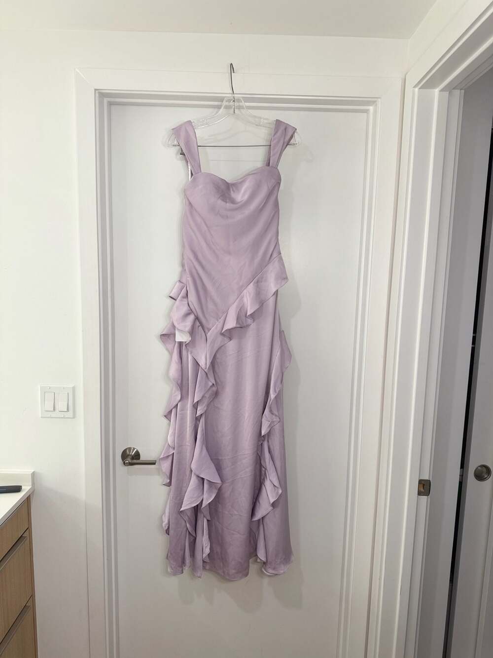 Azazie Sloane Frosted Lilac A-Line Sweetheart Neckline Stretch Satin Bridesmaid